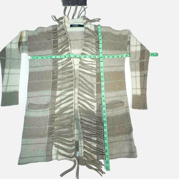 Lauren Ralph Lauren Cream Tan Brown Viscose Wool Cashmere Coatigan Cardigan S - Picture 3 of 6